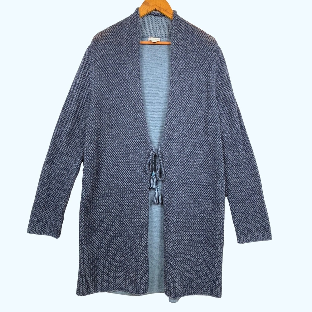 J Jill Womens Wool Tie Open Front Cardigan Duster Sweater Sz L Knit Beach Office
